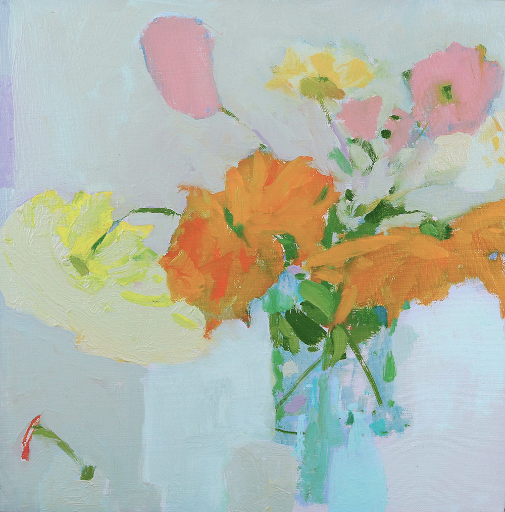   Still Life with September Dahlias #1  12x12 (Framed) Oil on Linen 