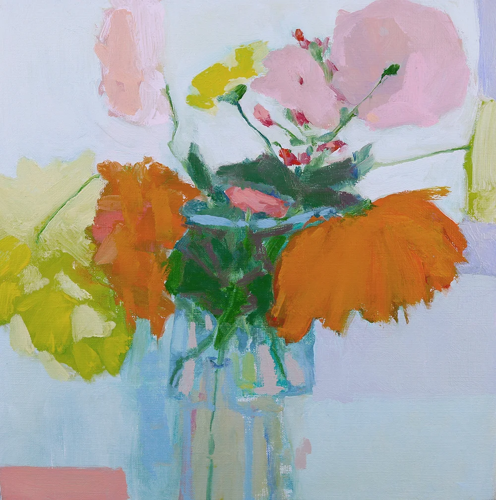   Still Life with September Dahlias #2  12x12 (Framed) Oil on Linen 