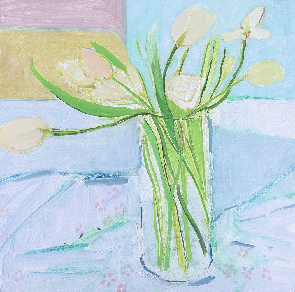   White Tulips (Sold)  16x16 Oil on Portrait Linen 