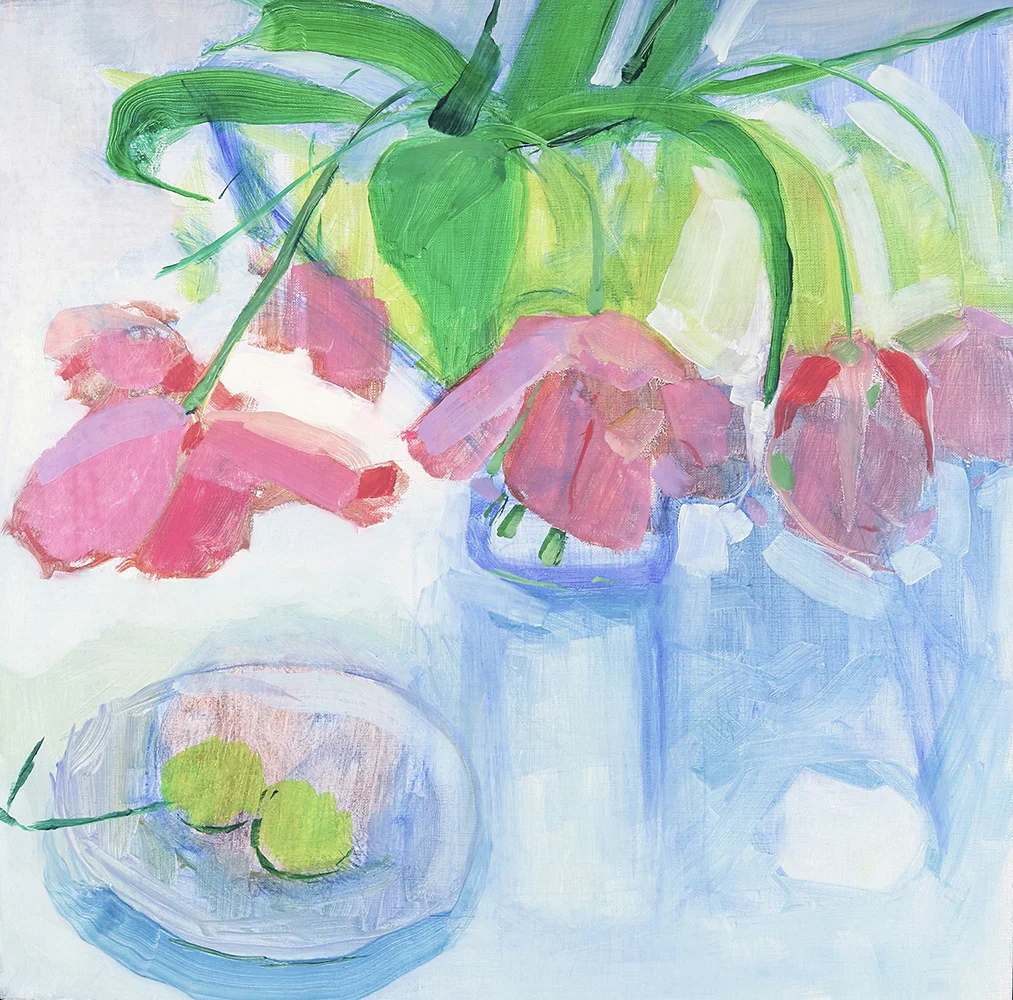   Red Tulips  16x16 Oil on Portrait Linen 