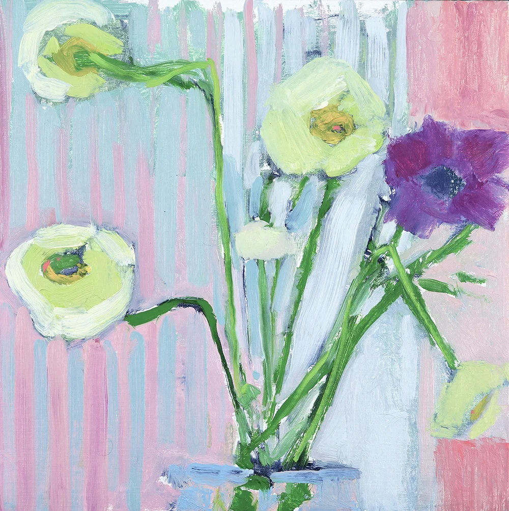   Still Life with Striped Fabric  12x12 (Framed) Oil on Linen Panel 