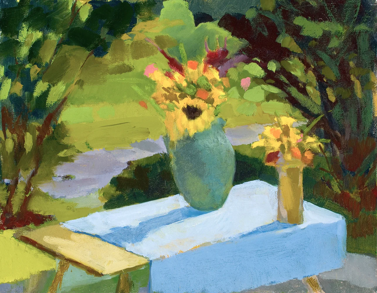   Still Life with Blue Tablecloth  10x14 Oil on Canvas 