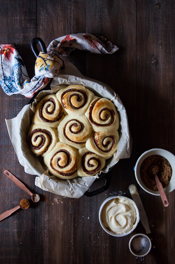 Date Cinnamon Rolls with Bourbon Cream Cheese Frosting.