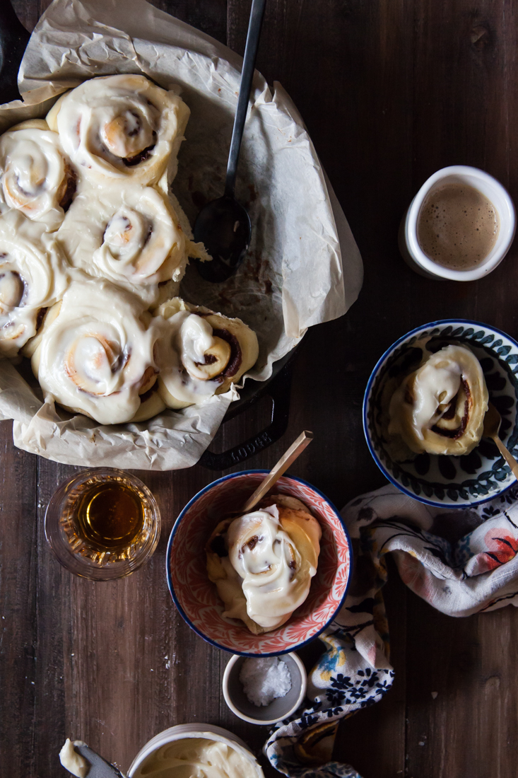 Date Cinnamon Rolls with Bourbon Cream Cheese Frosting.