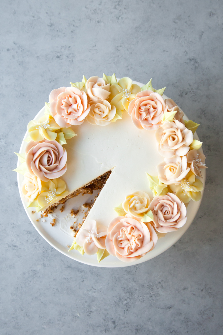 Carrot Cake Recipe with buttercream flowers