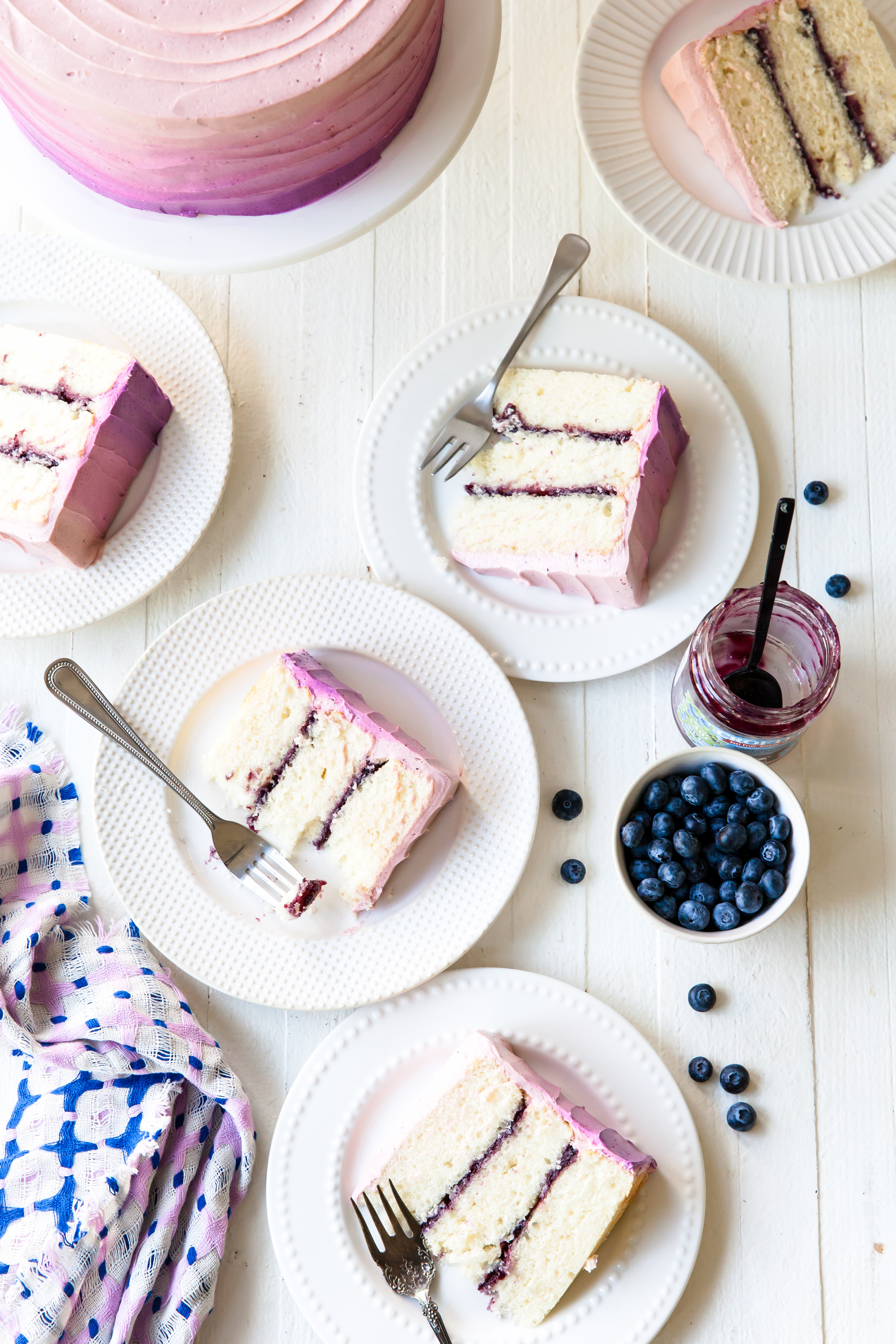 Blueberry Layer Cake Recipe with ombré frosting