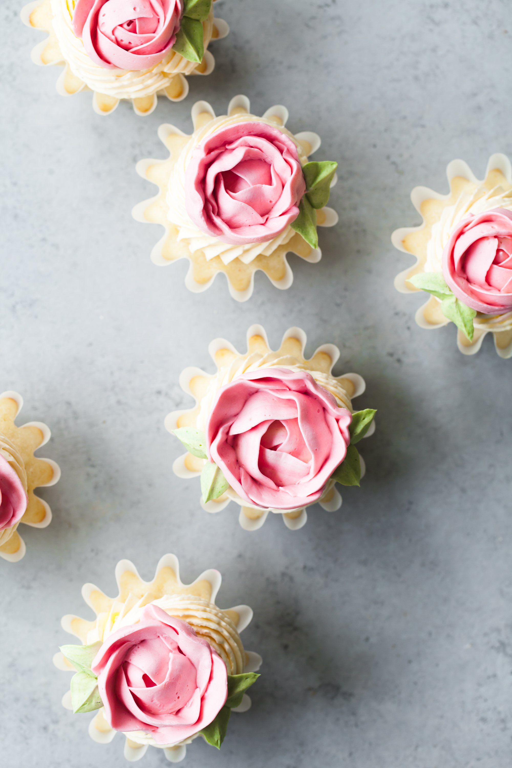 Lemon Passion Fruit Cupcakes with piped peony buttercream flowers