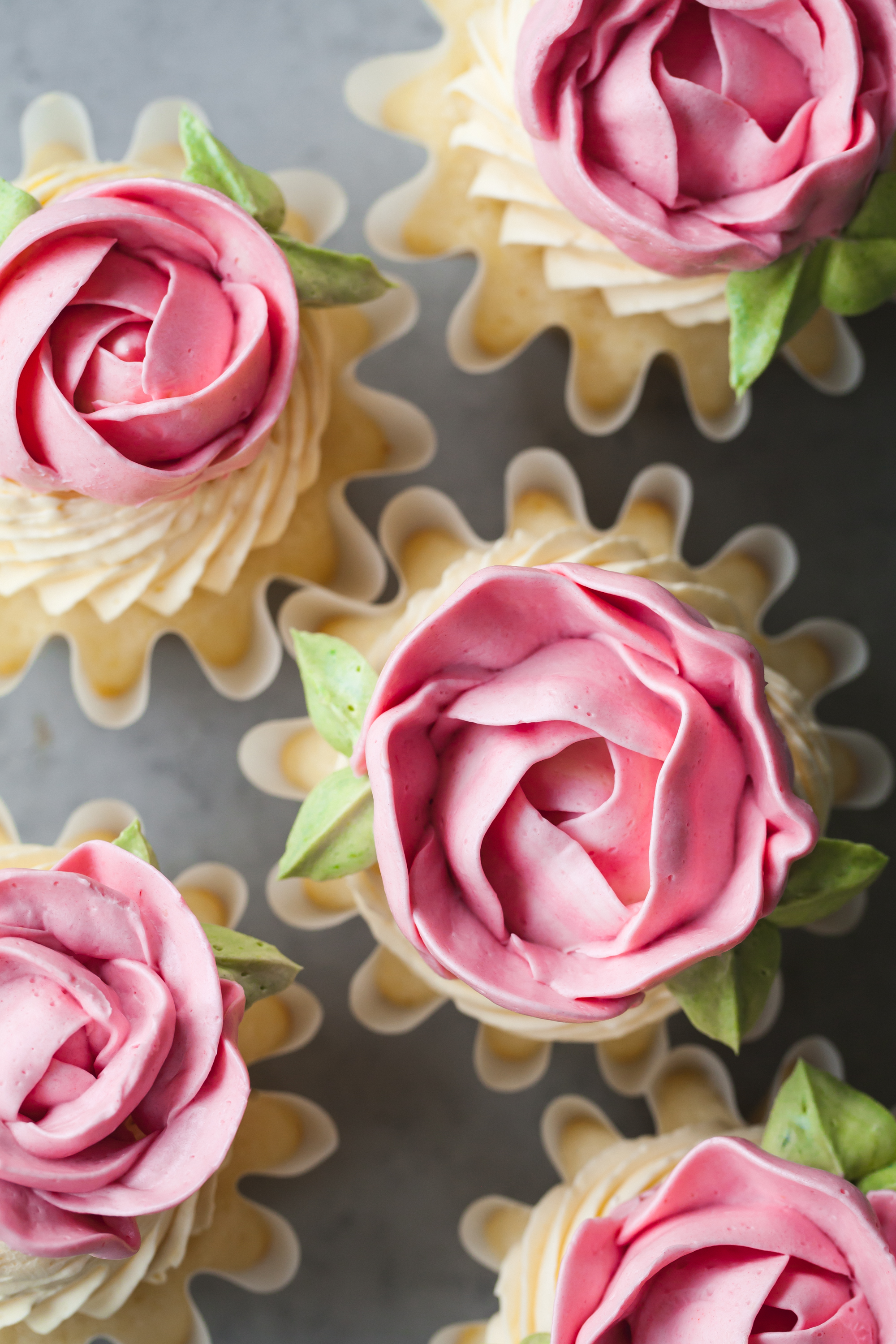 Lemon Passion Fruit Cupcakes with piped peony buttercream flowers