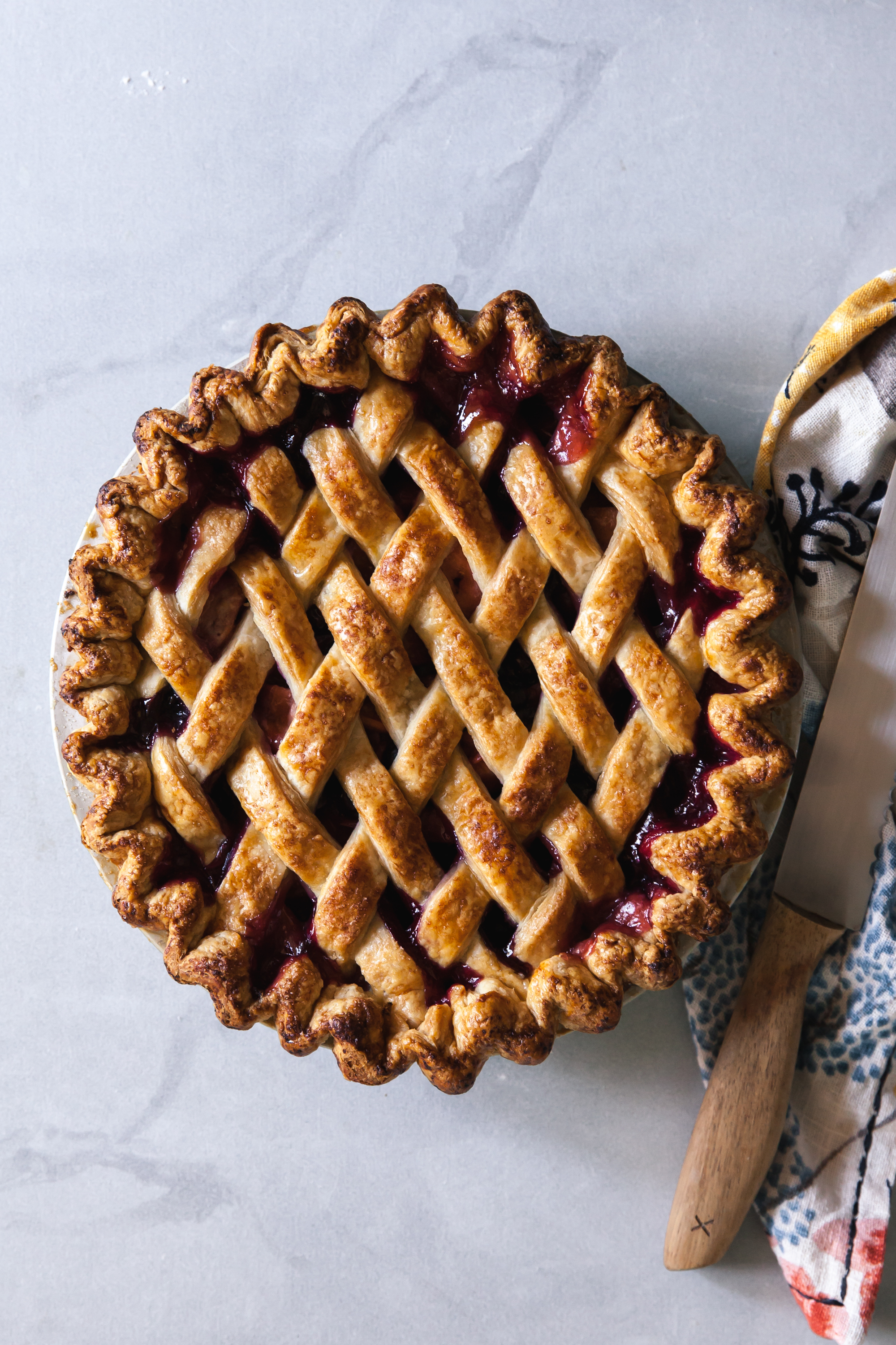 Blueberry Peach Pie Recipe with apricots and lattice crust.