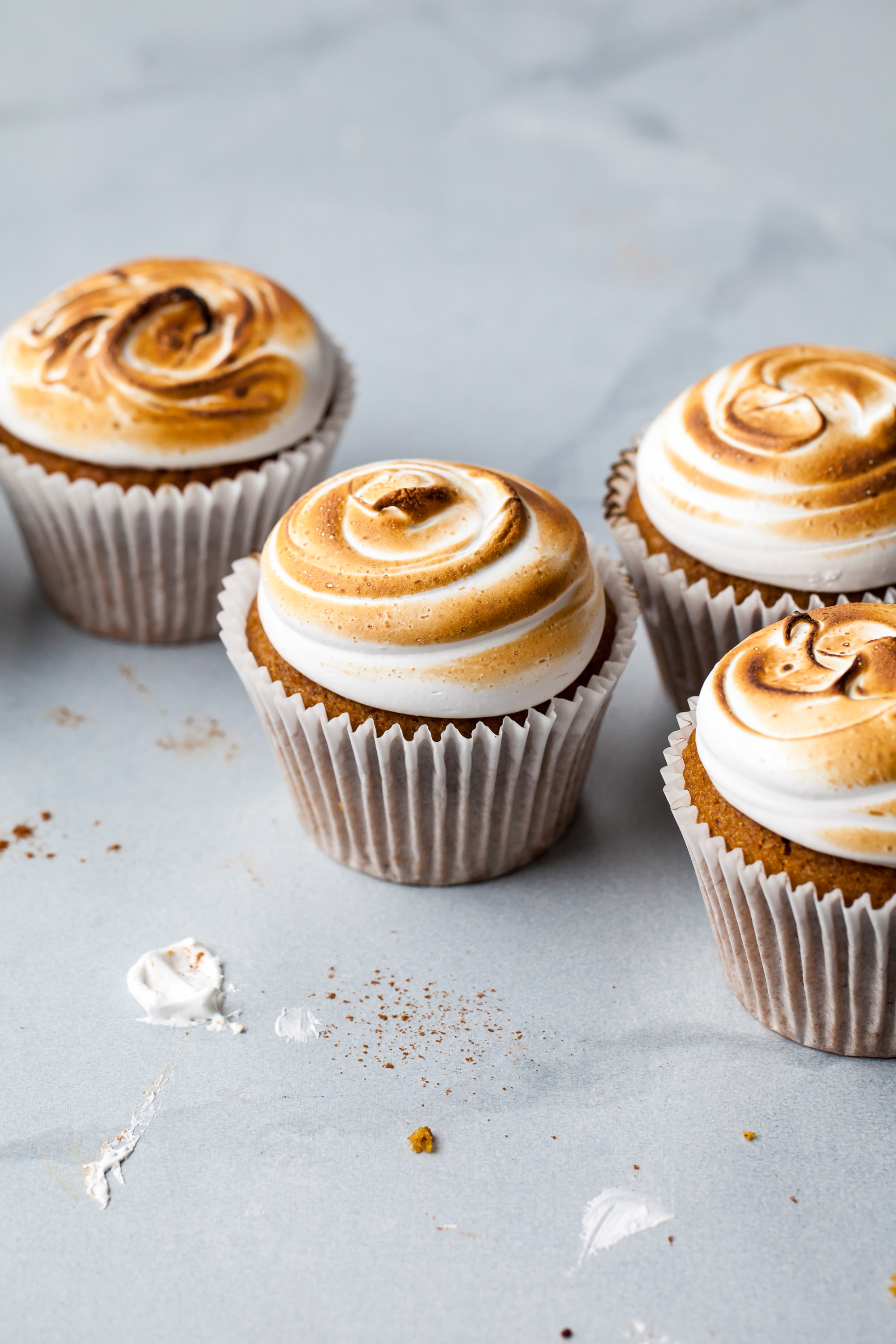 Toasted Pumpkin S'mores Cupcakes with chocolate ganache filling