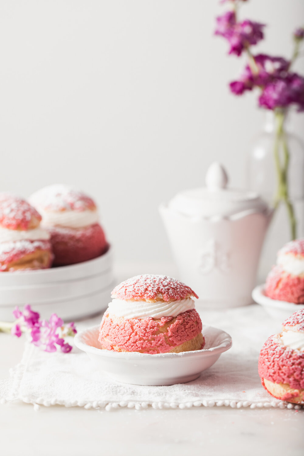 Raspberry Rose Choux Bun Recipe with vanilla pastry cream