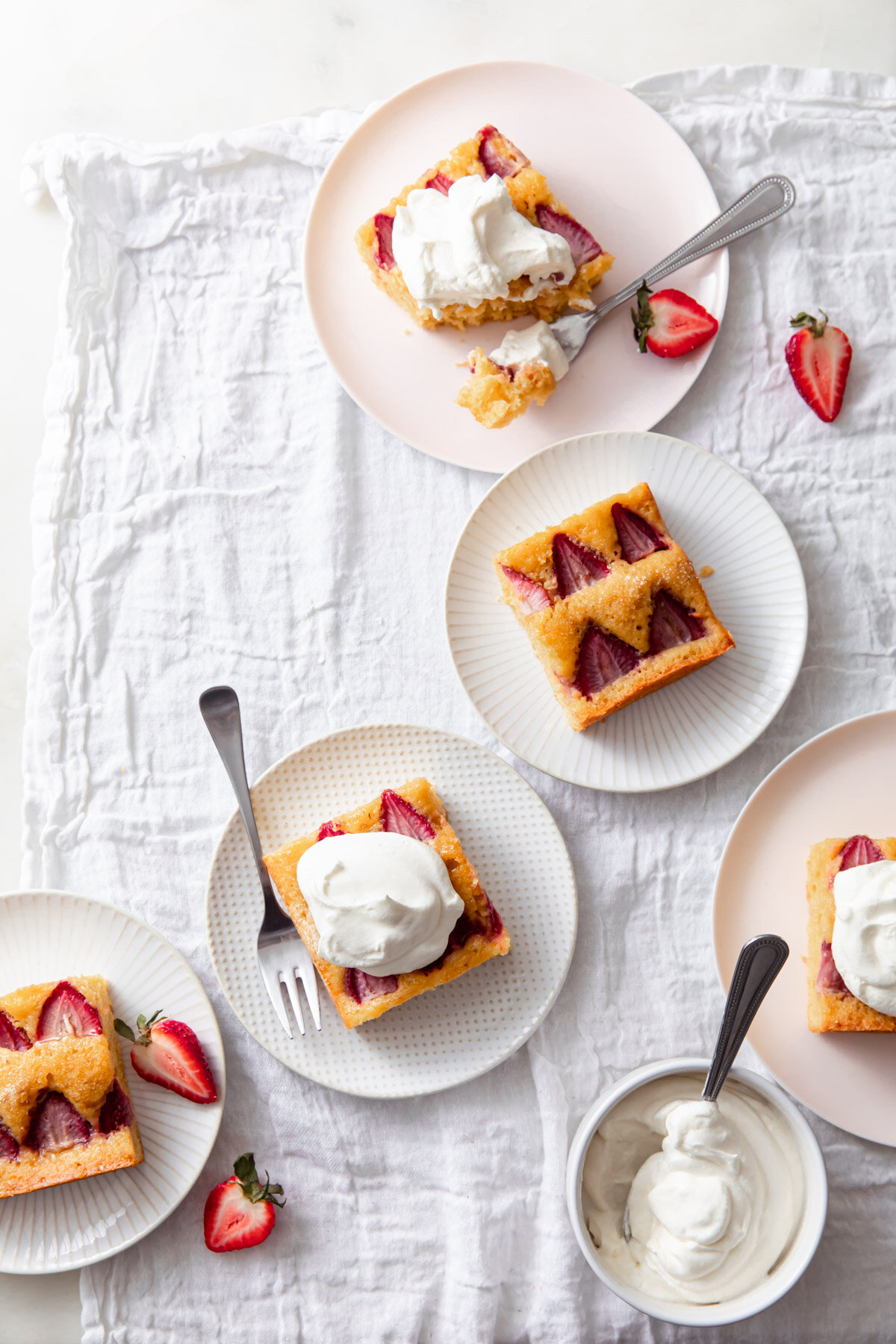 Strawberry Snacking Cake with whipped cream