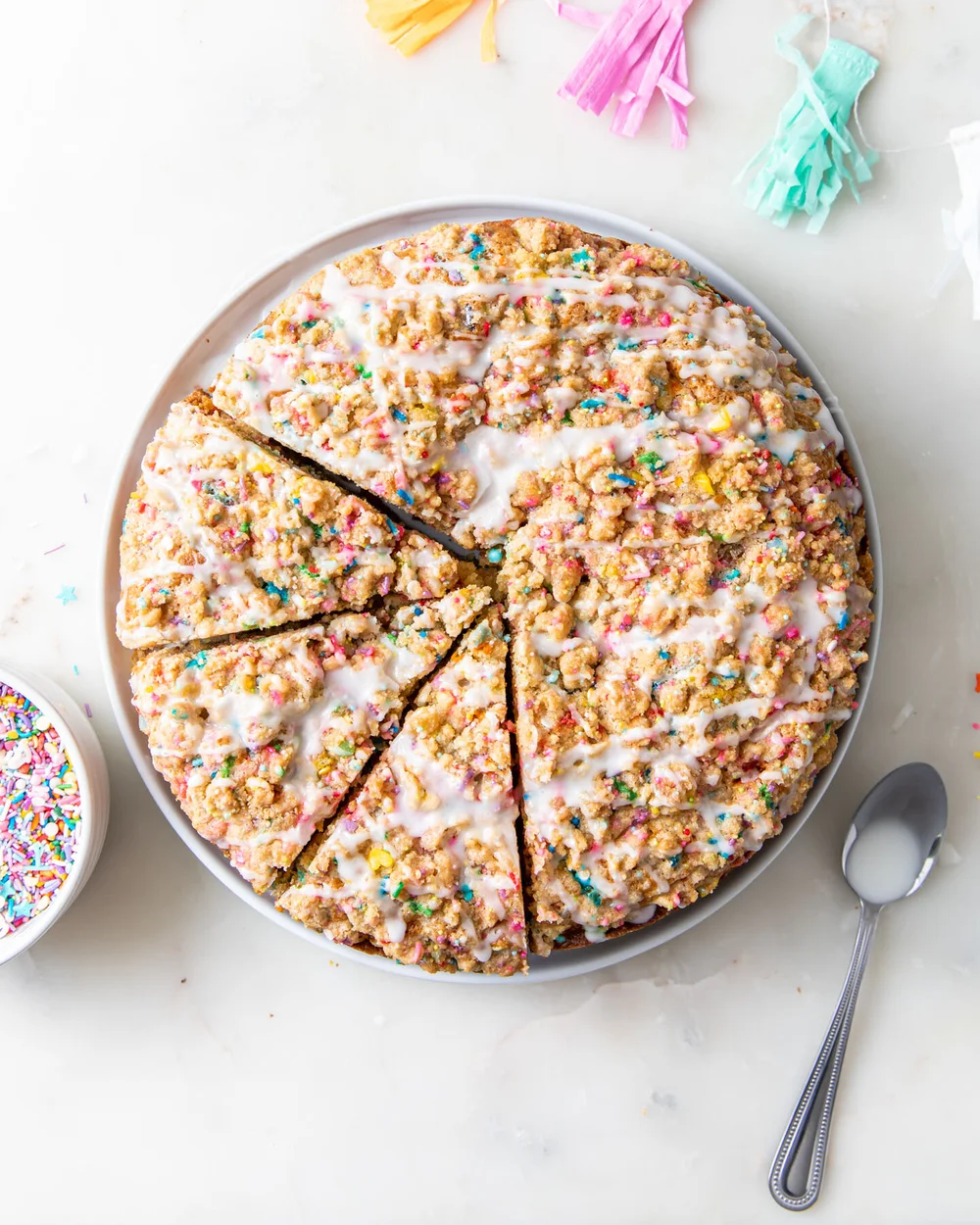 Funfetti Coffee Cake with vanilla glaze