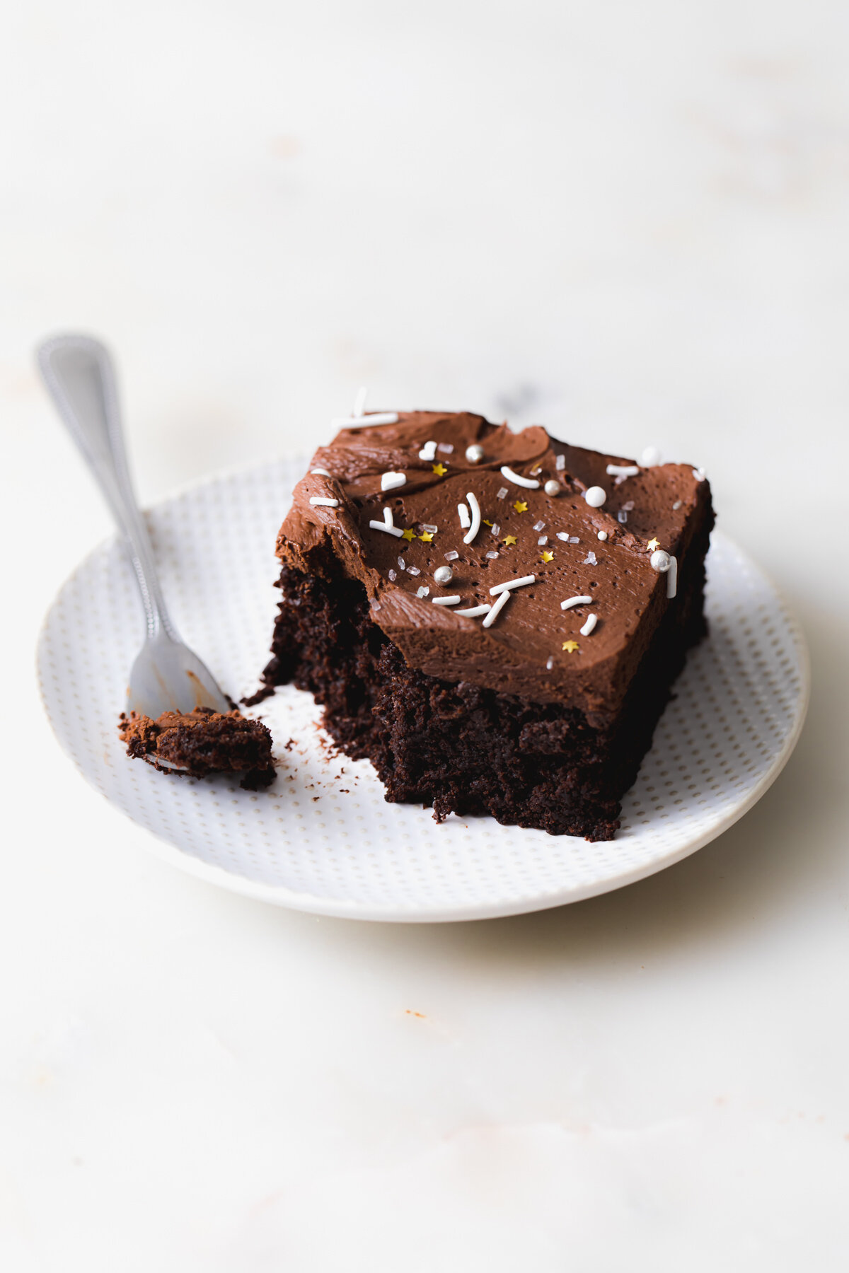 Rye Chocolate Snacking Cake with whipped ganache frosting