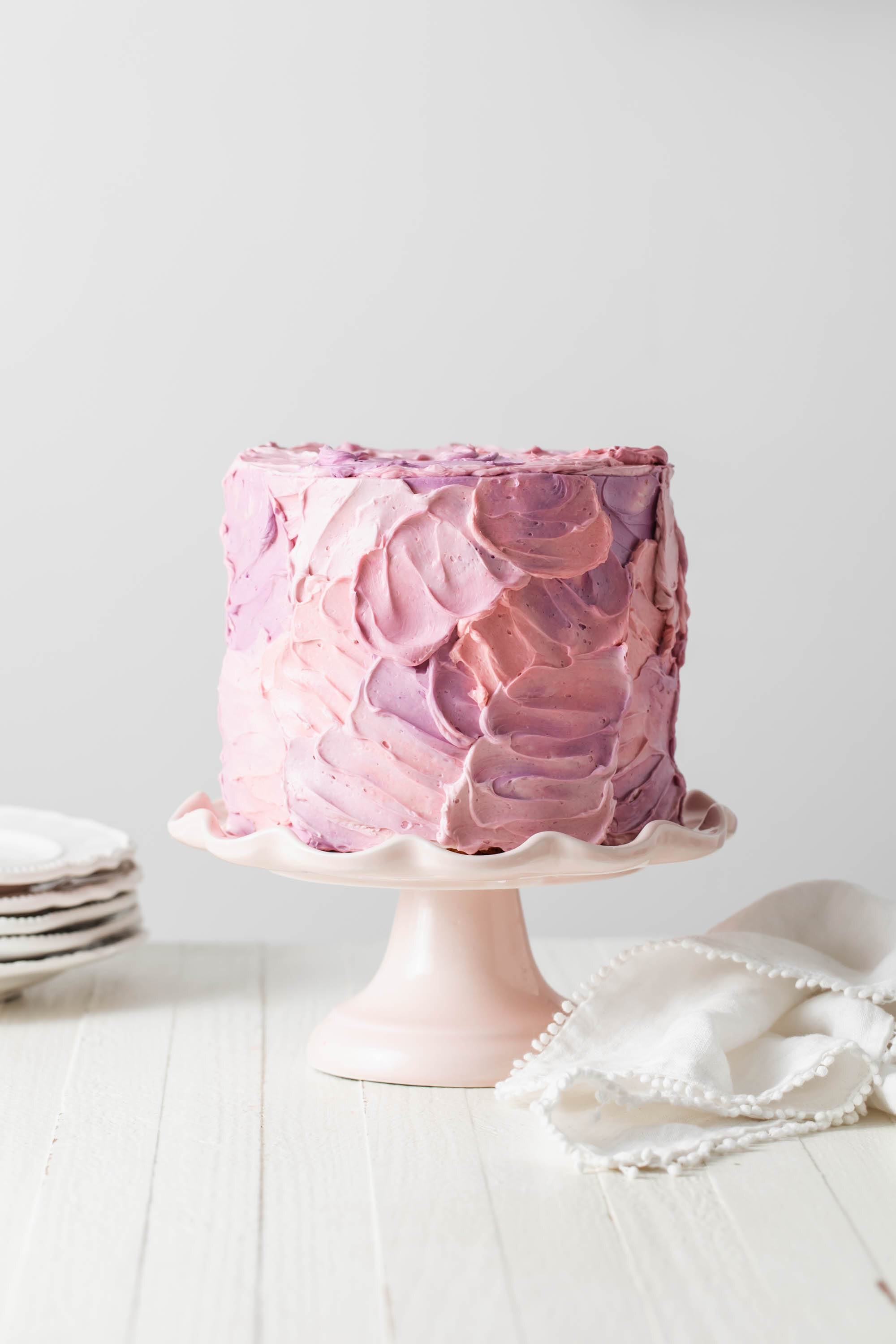 6-inch Blackberry Lavender Layer Cake with pink and purple Swiss meringue buttercream