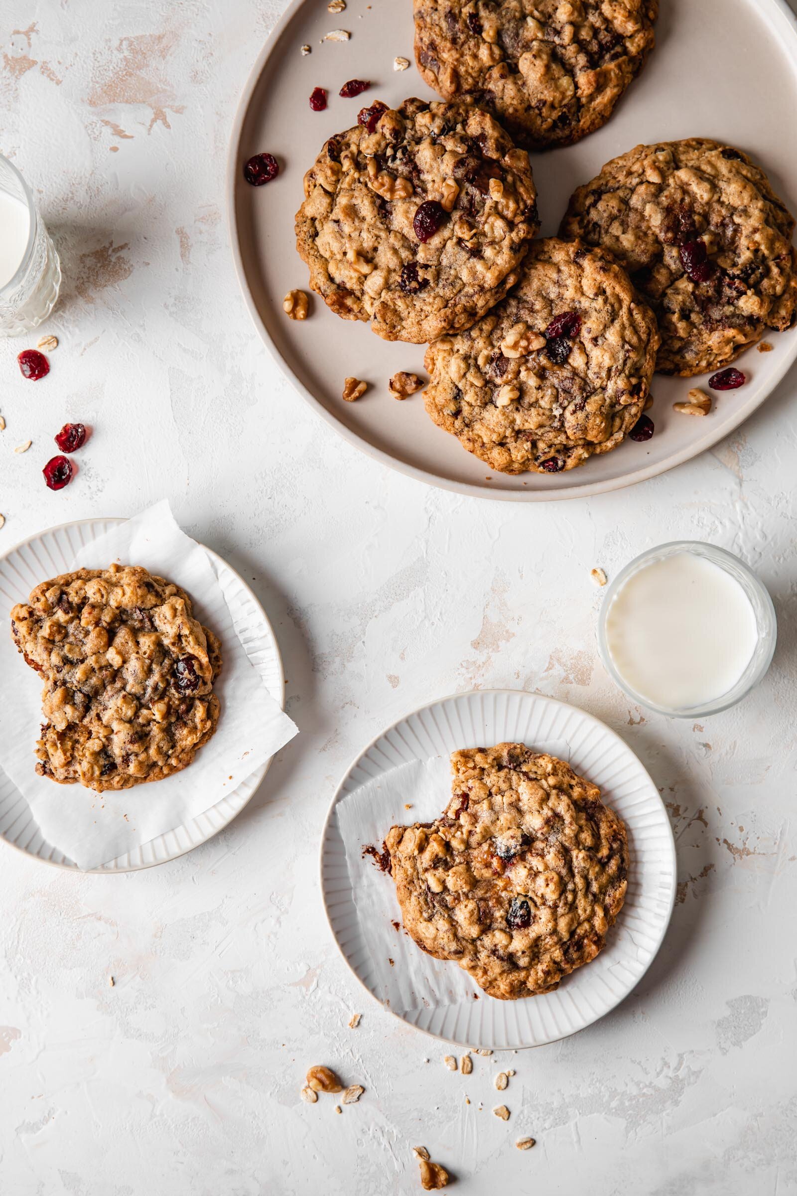 Giant Oatmeal Cranberry Cookies with dark chocolate and walnuts