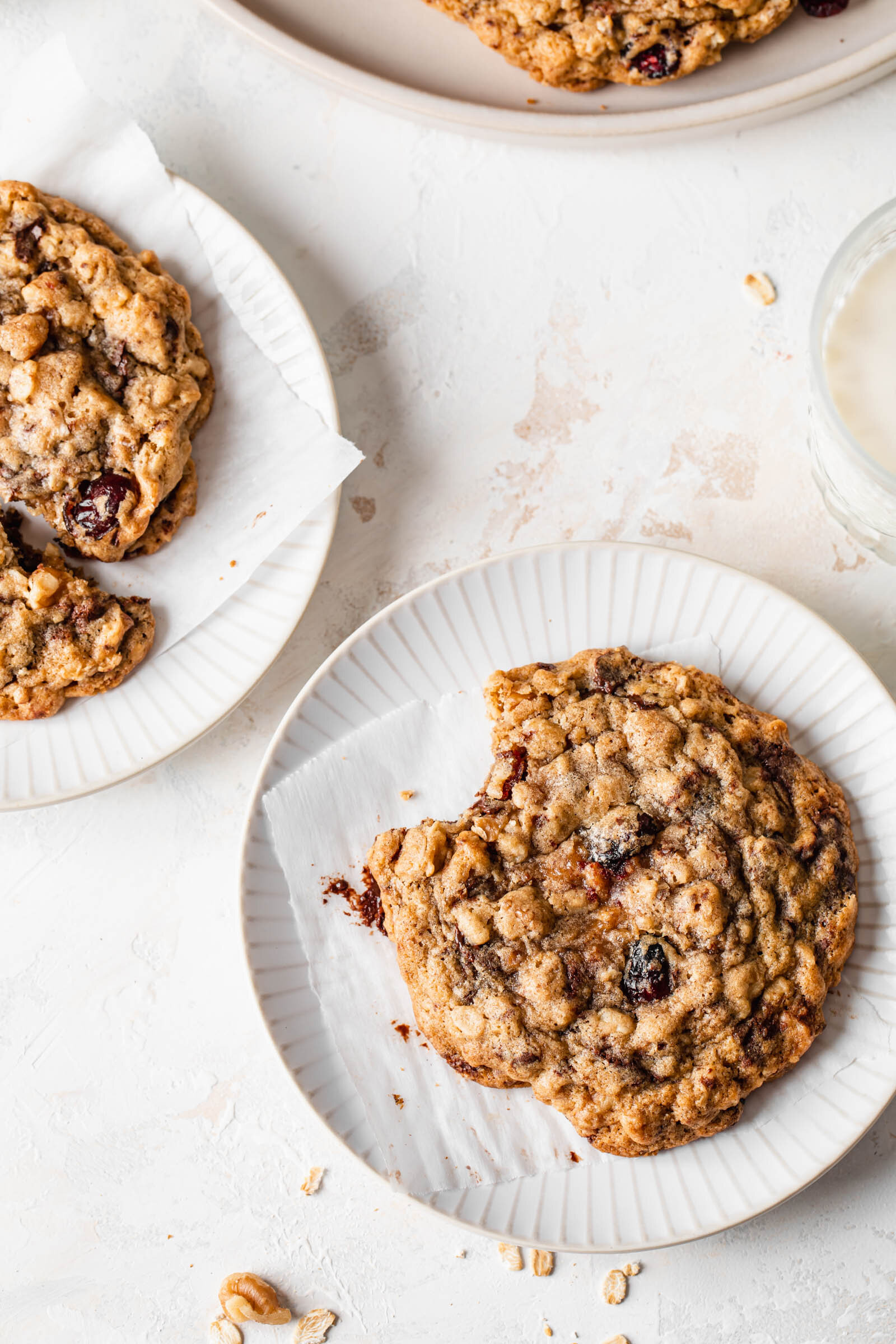 Giant Oatmeal Cranberry Cookies with dark chocolate and walnuts