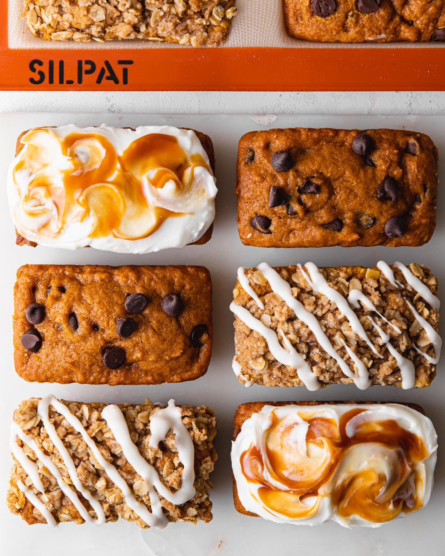 Pumpkin Mini Loaf Cakes with three different flavors and toppings