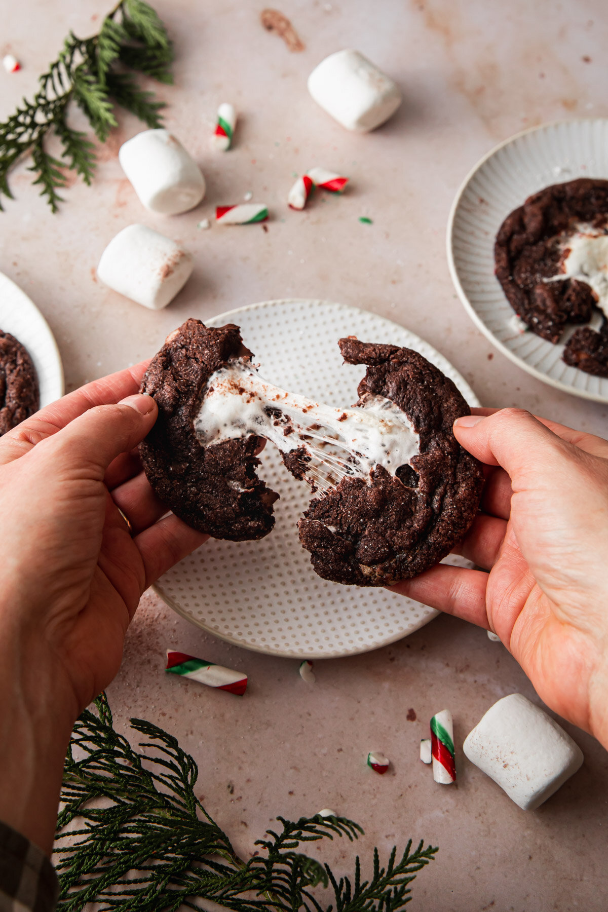 Peppermint Hot Chocolate Cookies stuffed with marshmallows