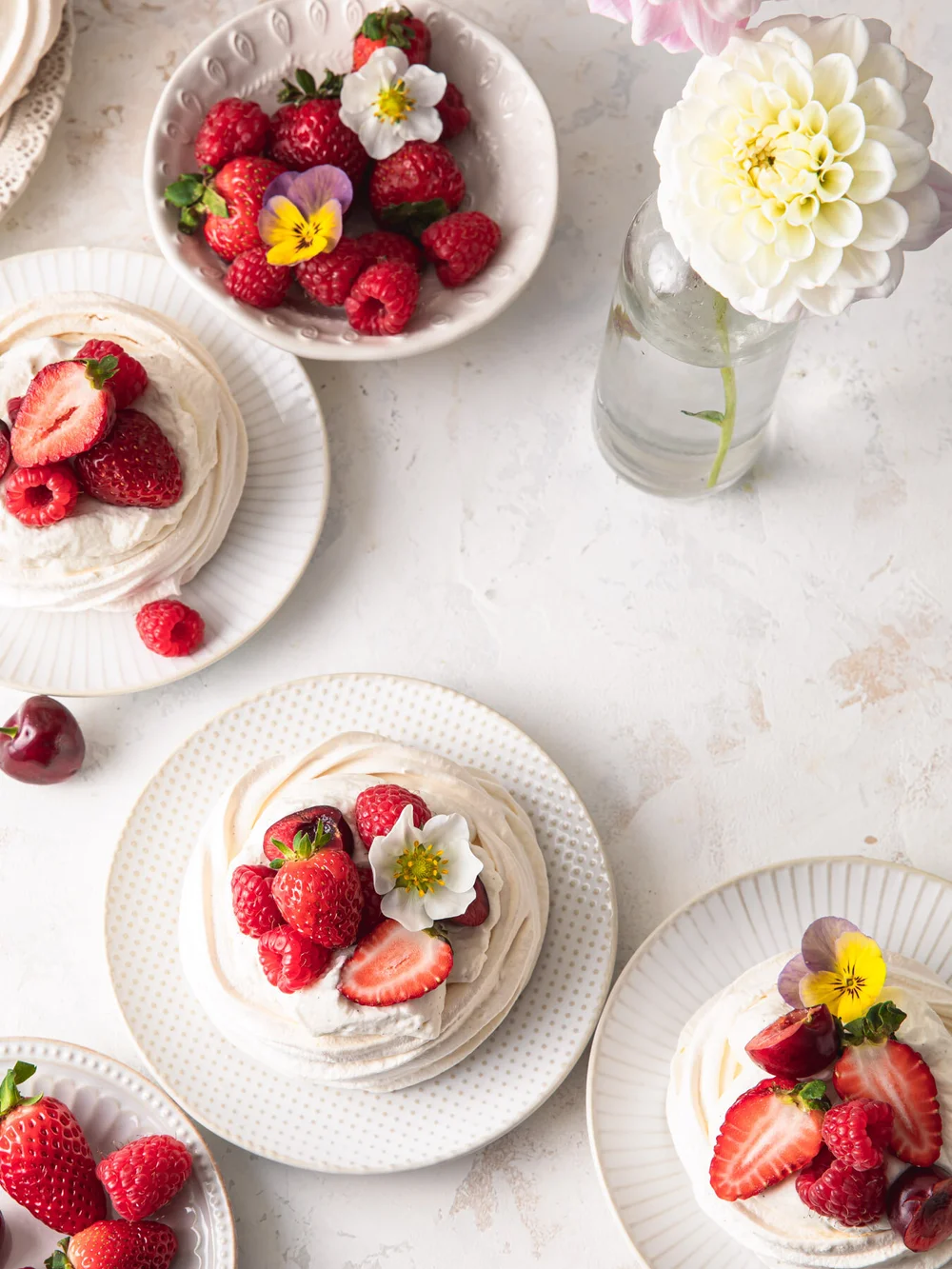 Mini Berry Pavlovas made with French meringue