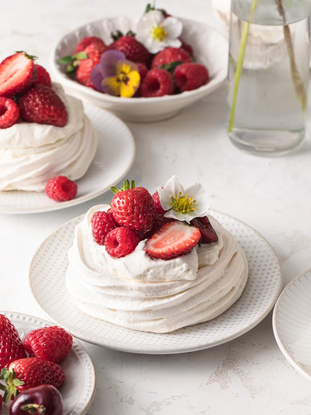 Mini Berry Pavlovas made with French meringue