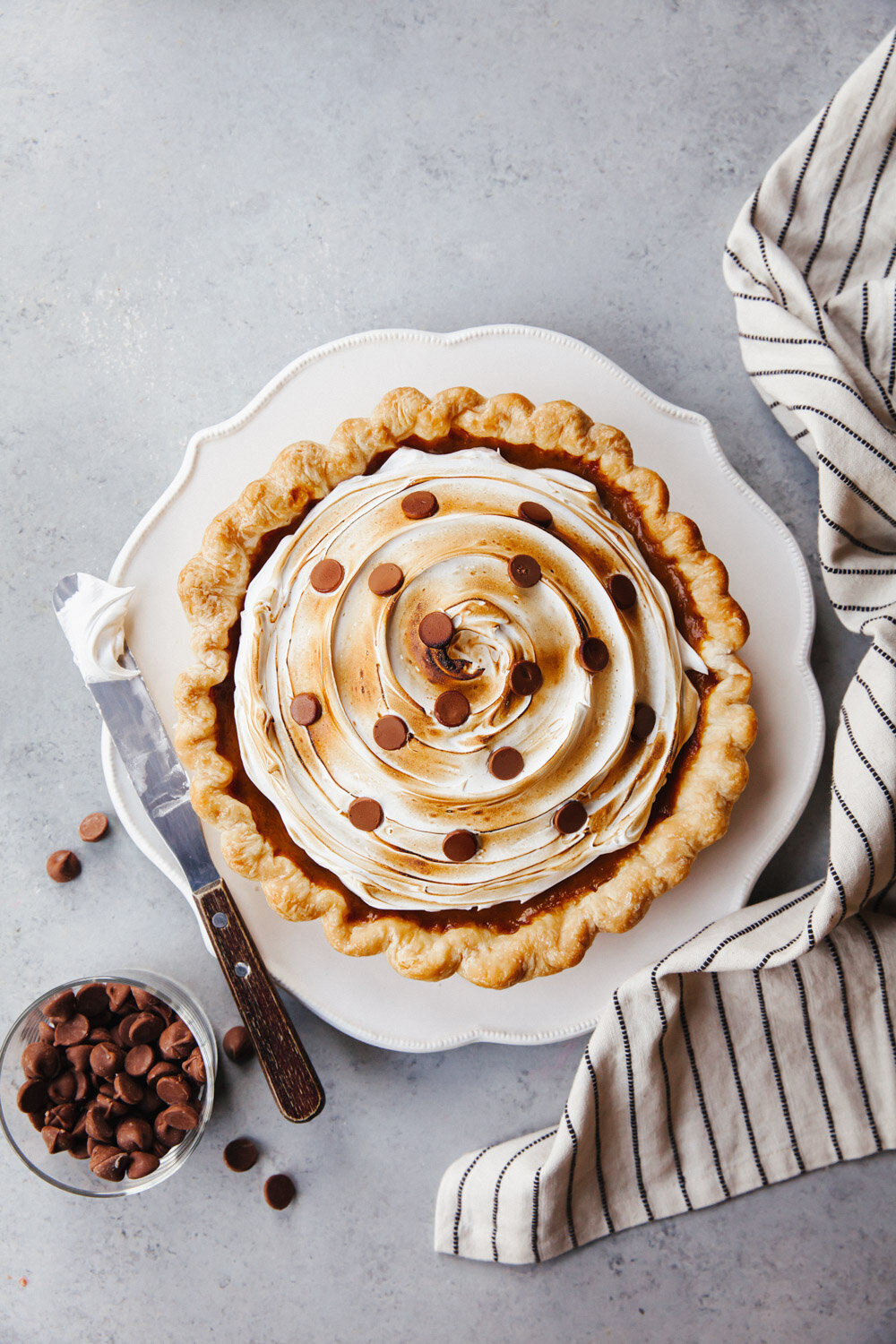 Black-bottom Pumpkin Pie with toasted meringue topping.