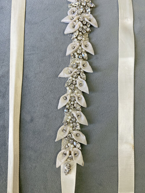 Organza Leaves, Rhinestone, and Pearl Belt - Bridal Accessories - The White Flower - San Diego, CA