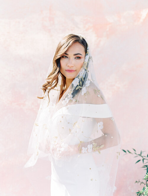 Two Tier Trellis & Blossom Floral Gold Veil - Veils - The White