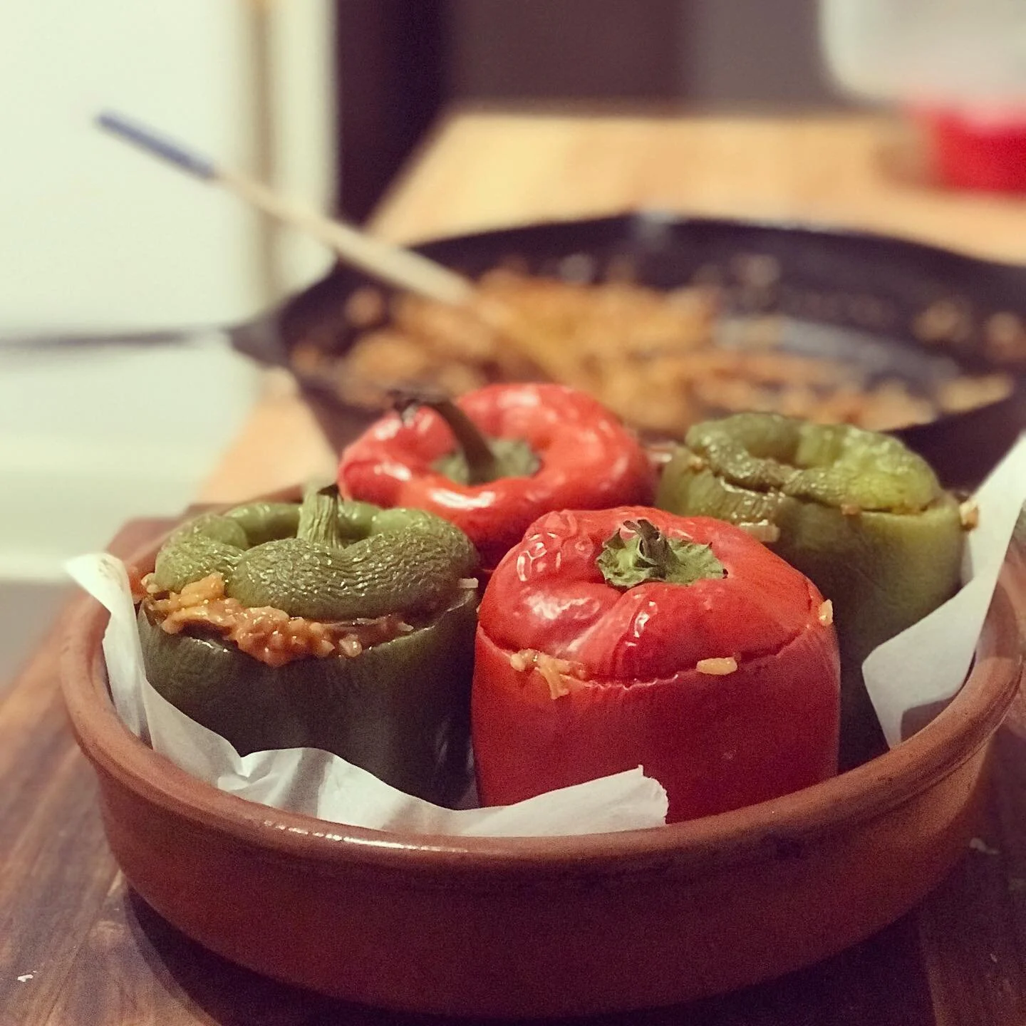 Stuffing the capsicums #stuffedpeppers