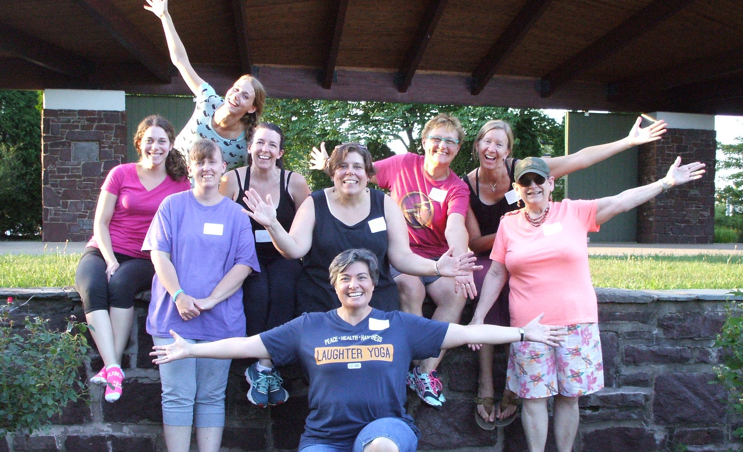 Souderton Laughter Yoga Club at Souderton Community Park in front of the bandshell