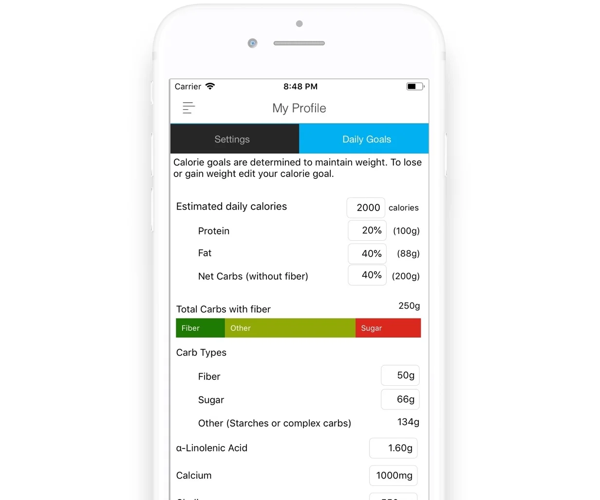Easily customize your daily goals. 