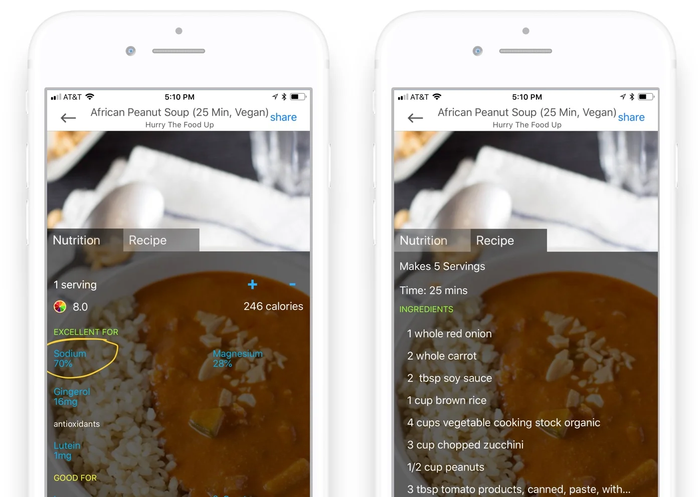 Wholesome calculates the nutrition of your recipe based on the ingredients and number of servings so you easily can see how much salt or sugar is in each serving.