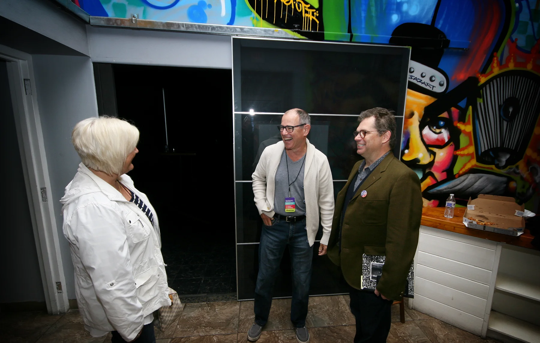 Dana Gould talking with fans after the show. LOCATION: Press Room PHOTO CREDIT: Matt Santos