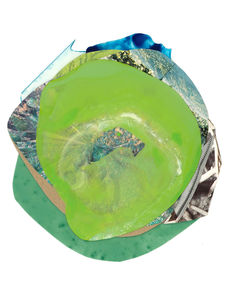 Help me roll away this stone, 2015 Gouache, house paint, acrylic, acetate, colored paper, and found images on museum board 8 x 6 inches