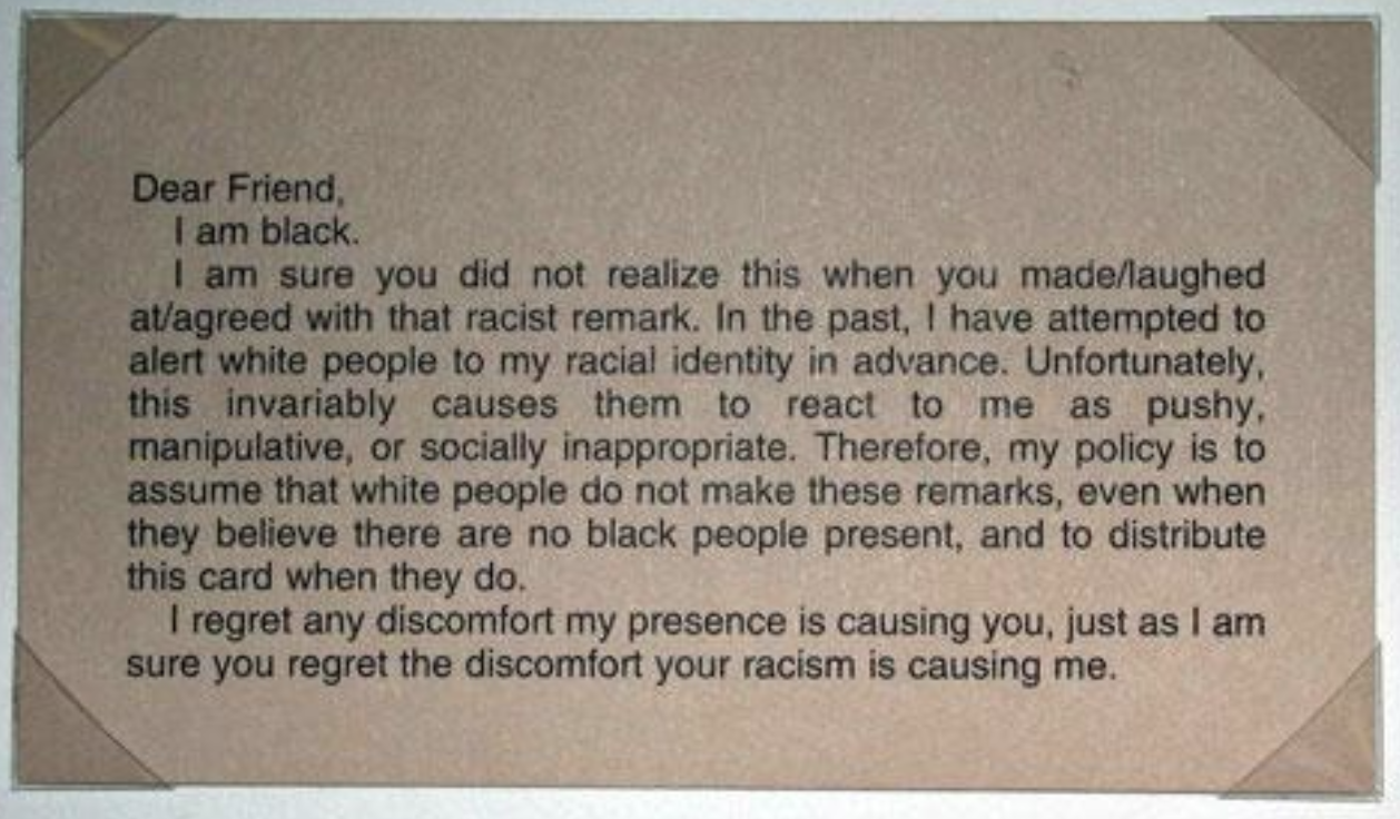 Adrian Piper, My Calling (Card) #1 (1986) Offset lithographs Owned by the artist