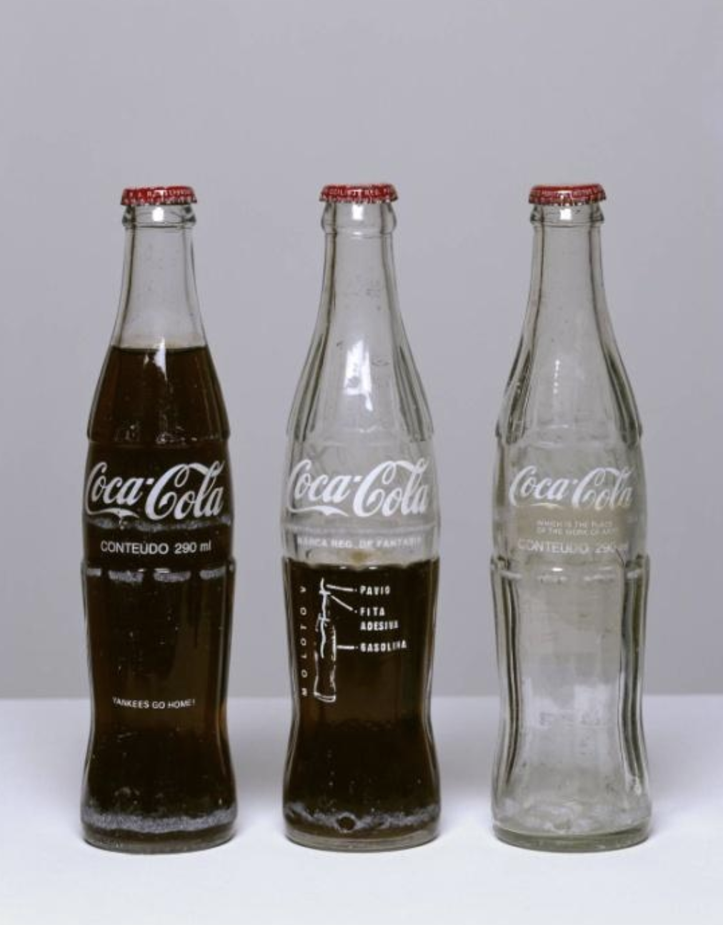Cildo Mereles, I nsertations into Idealogical Circuits: Coca-Cola Project (1970) Glass bottles with adhesive labels Tate