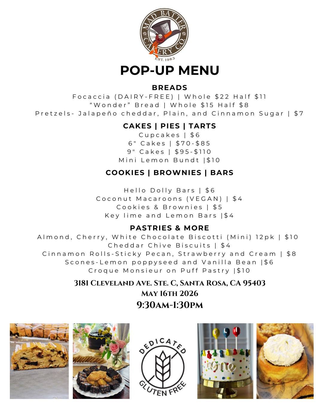 And after my technical difficulties.......
The Menu
If you interested in anything give us a call and we will set it aside for you.