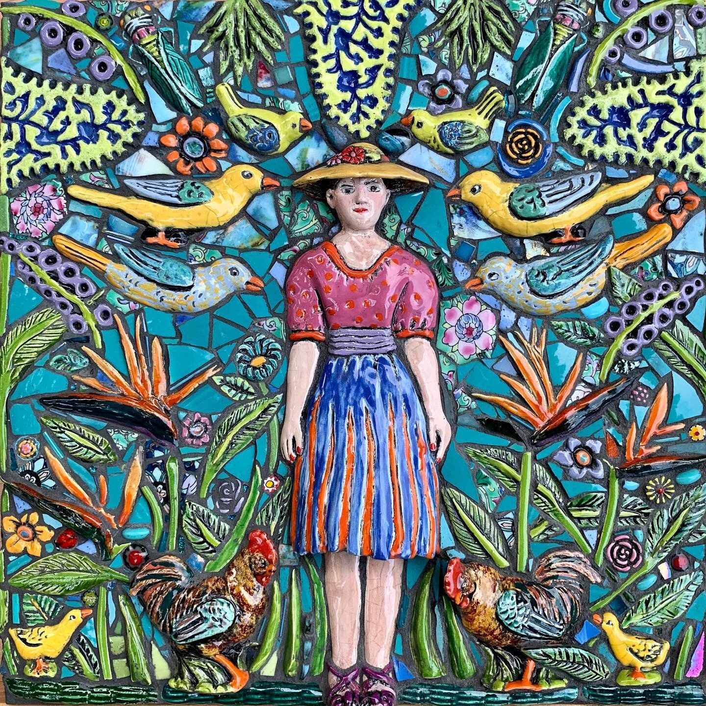 #robyn_sue_miller_mosaics #finished #justgrouted #Evie&rsquo;s_Garden_of_Paradise #NFS #vintageinspired #birdsofparadise #100thanniversary_of_mother&rsquo;s_birth #12&rdquo;x12&rdquo; #MSoP #photofrom1946