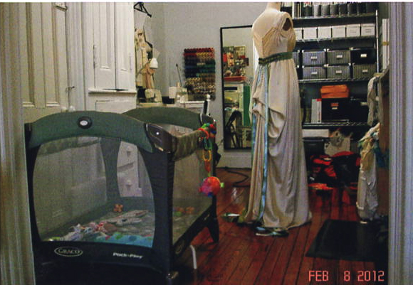 Rebecca's first studio- taking over part of her apartment's livingroom! (baby Caleb in tow)