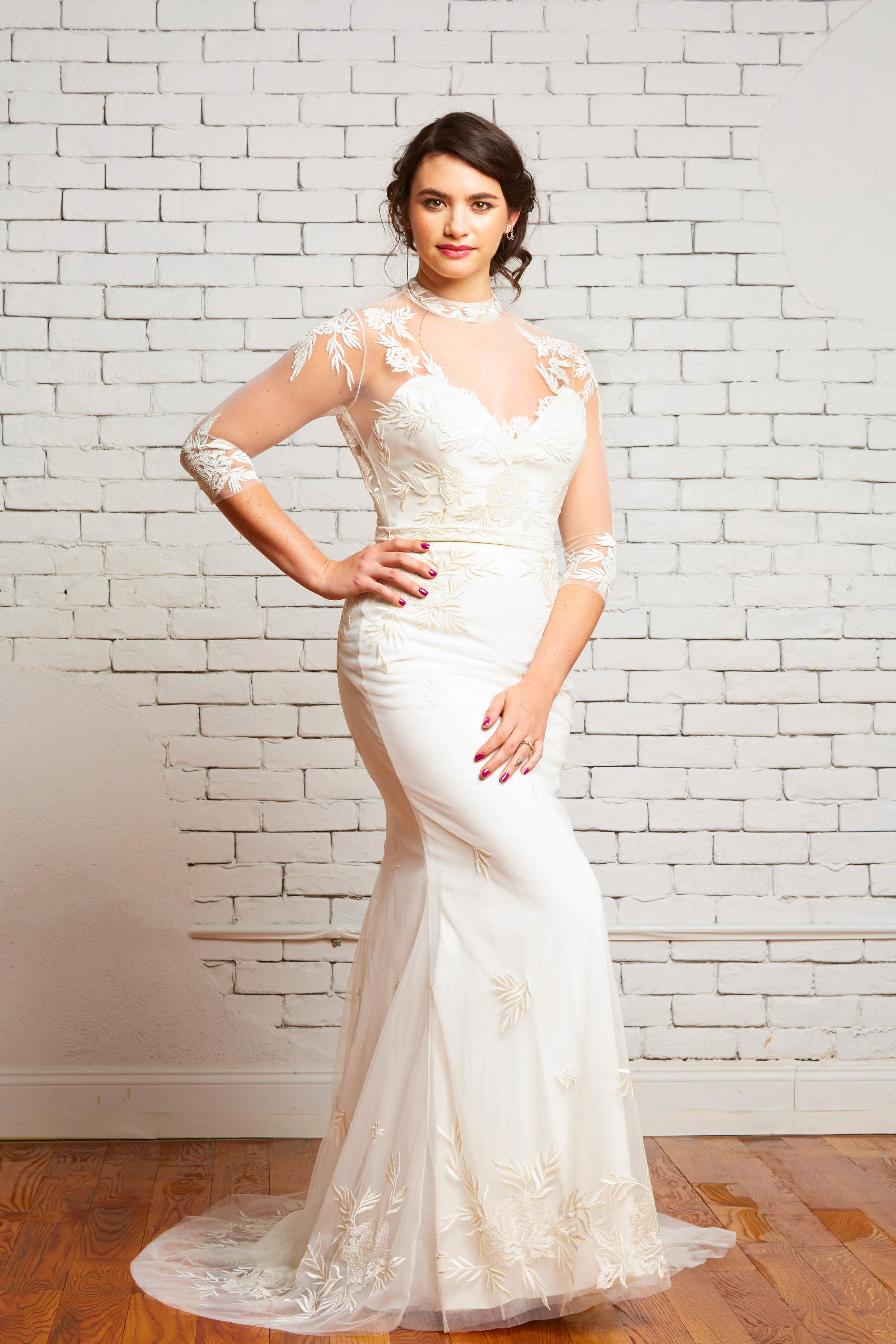 22A. Trinity Front 2-Rebecca Schoneveld-2-150_mock_neck_illusion_three_quarter_sleeve_fitted_embroidered_vintage_inspired_key_hole_back.jpg