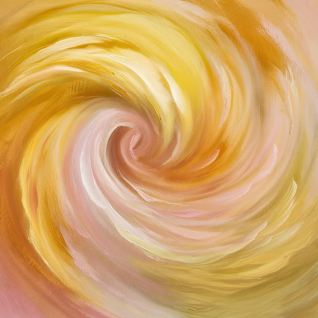 Warm golden-and-pink painterly spiral evoking calm and recovery — cover for a burnout-prevention system for founders
