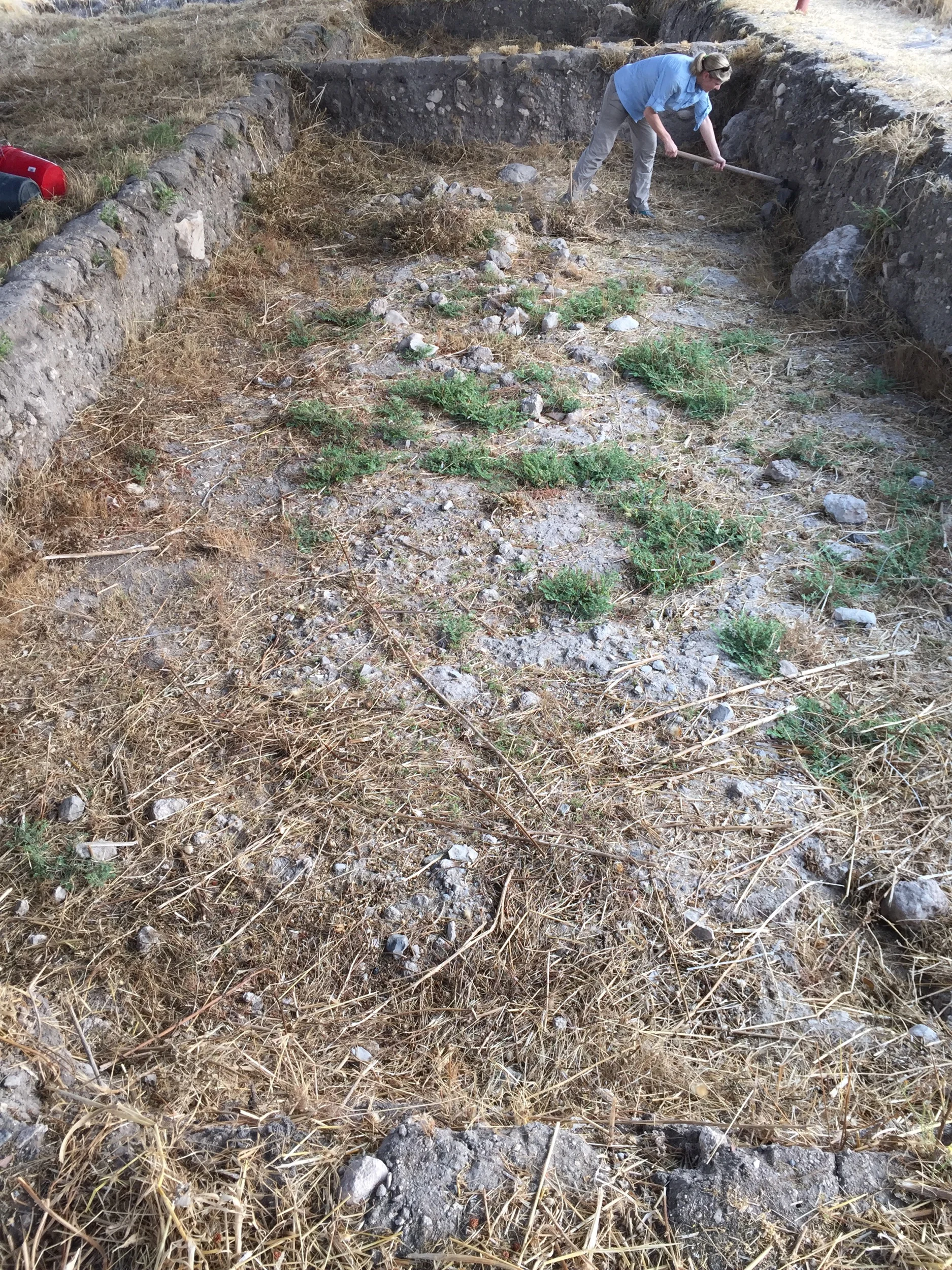 Dr. Kate Birney preparing Grid 94 for excavation