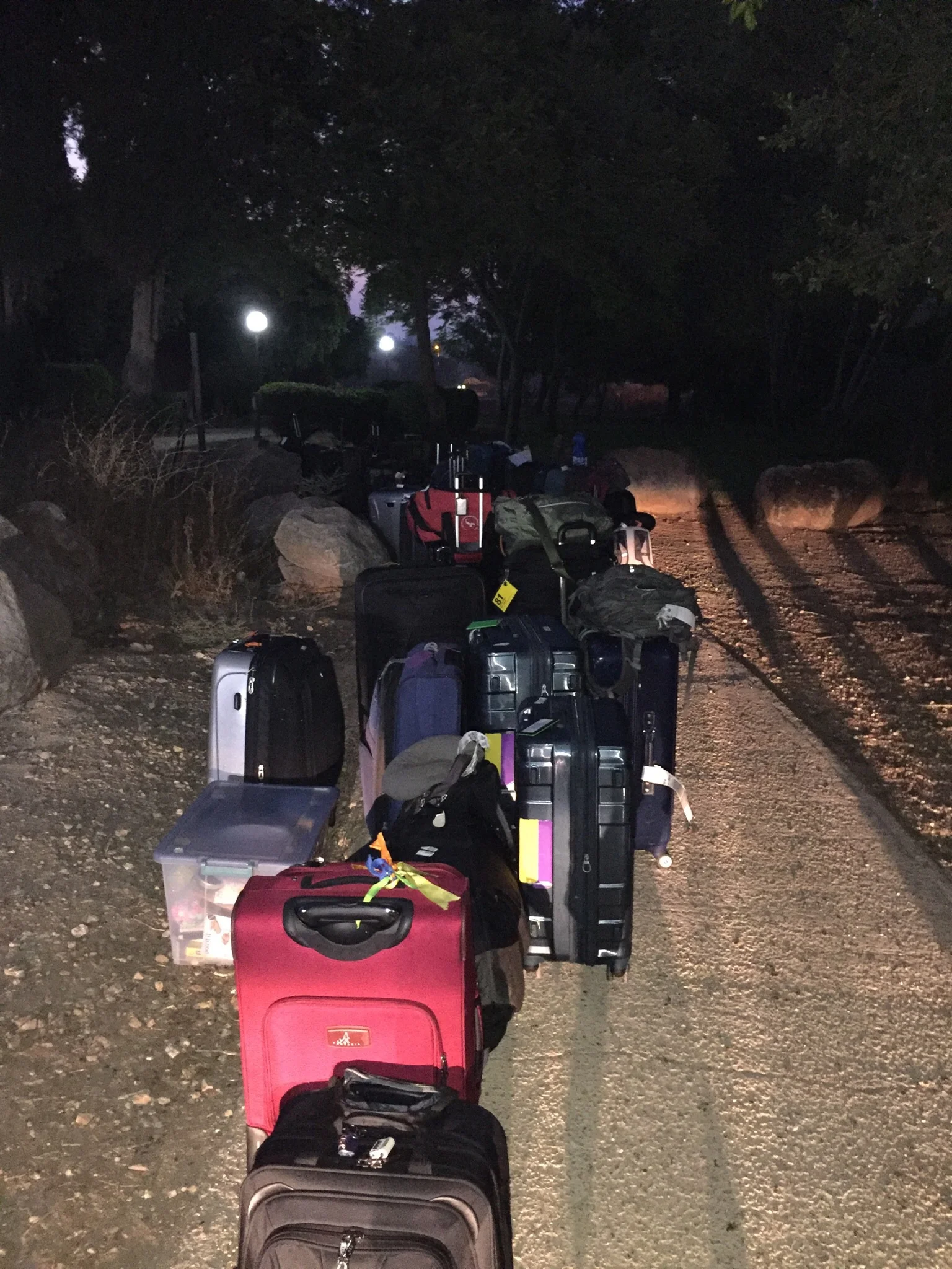 Luggage lined up and ready for the early morning move.