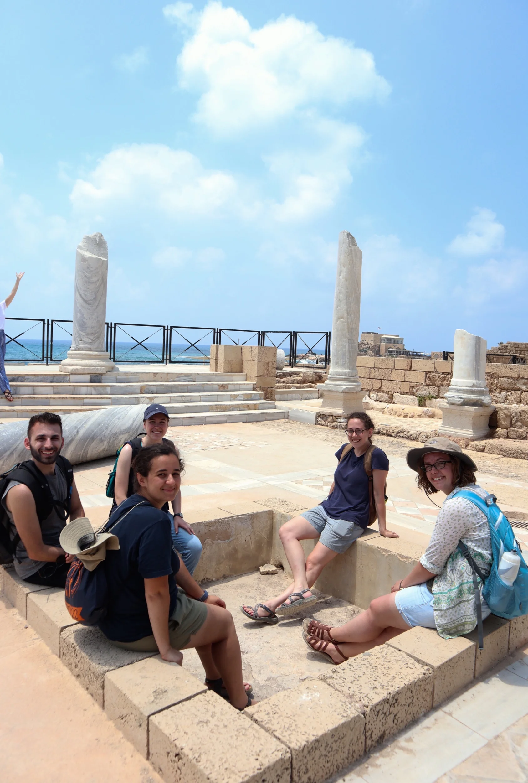 The team takes a break at Caesarea