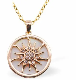 Iridescent Circular Pendant with Sun Embellishment, Golden Framed