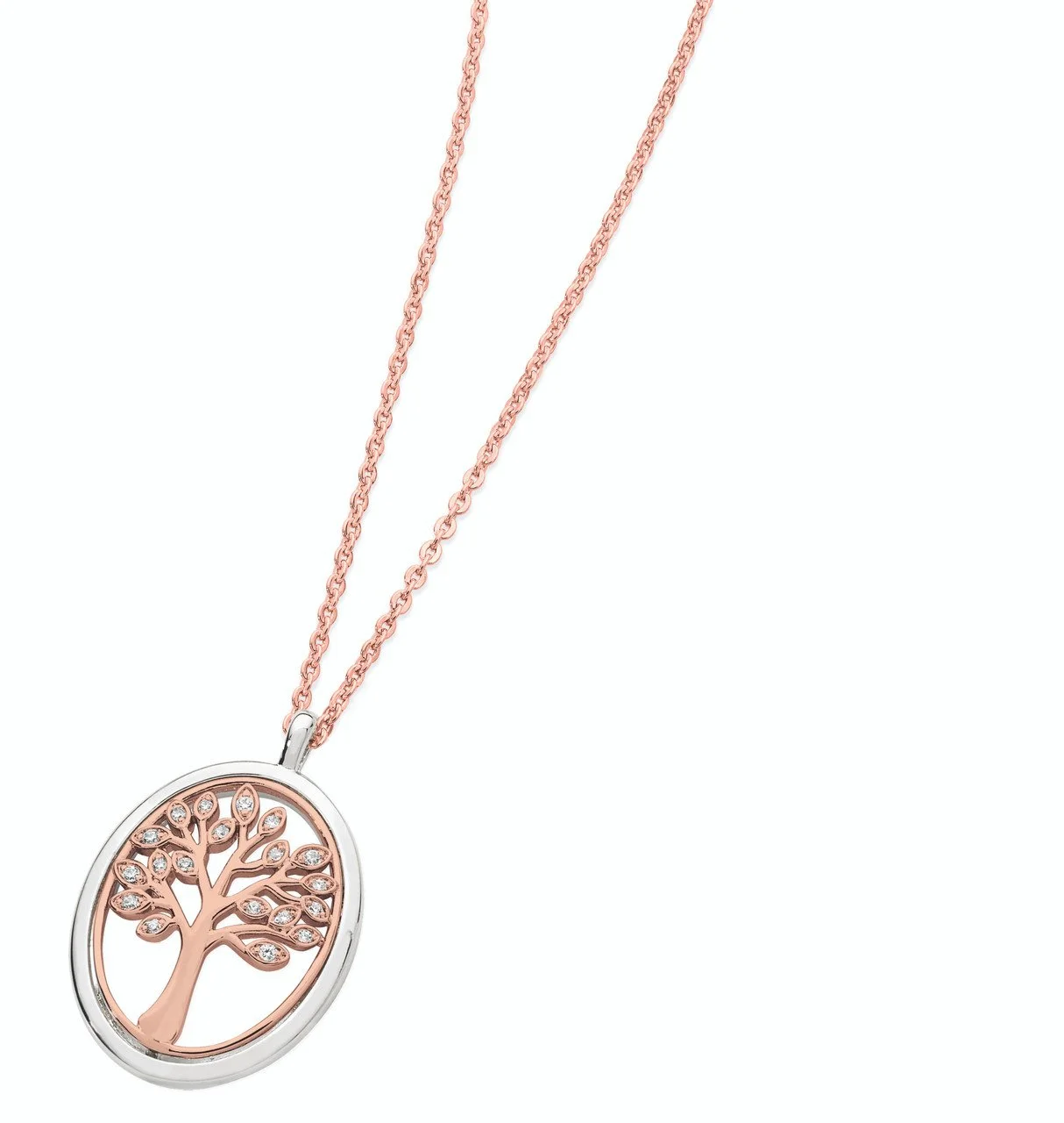 Tipperary Crystal Oval Tree Of Life Pendant Rose Gold