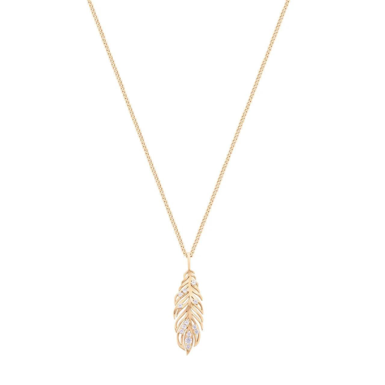 Long Feather Pendant Inset With Cz Gold