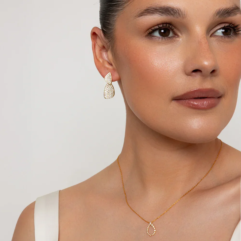 KD_Kelly_AW25-Double Drop CZ Gold Plated Earrings