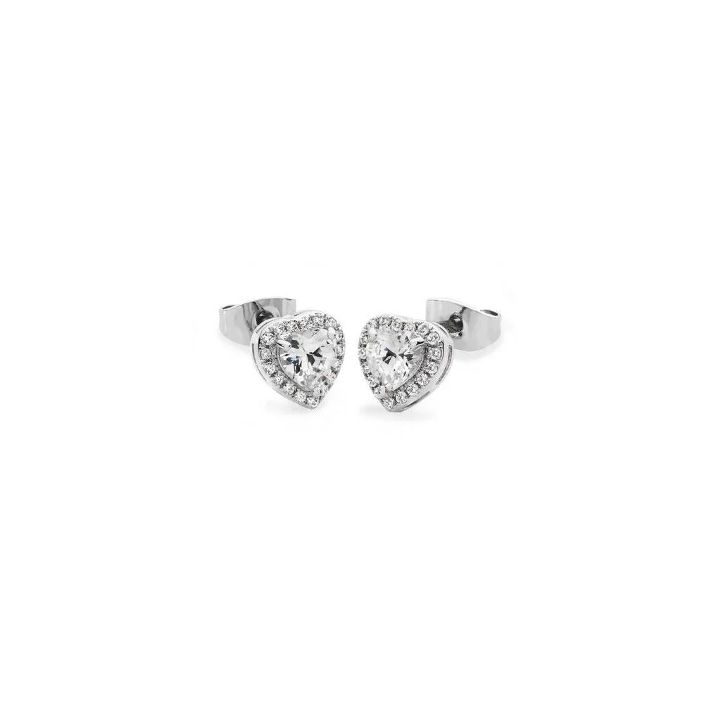 TIPPERARY CRYSTAL Diamante Heart Stud Earrings Silve