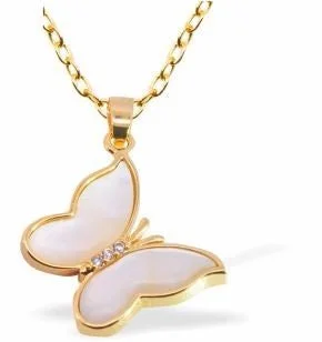 Iridescent Butterfly Pendant, Golden Framed